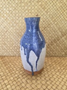 Blue Drip-Glaze Ceramic Vase — Handcrafted Home Accent